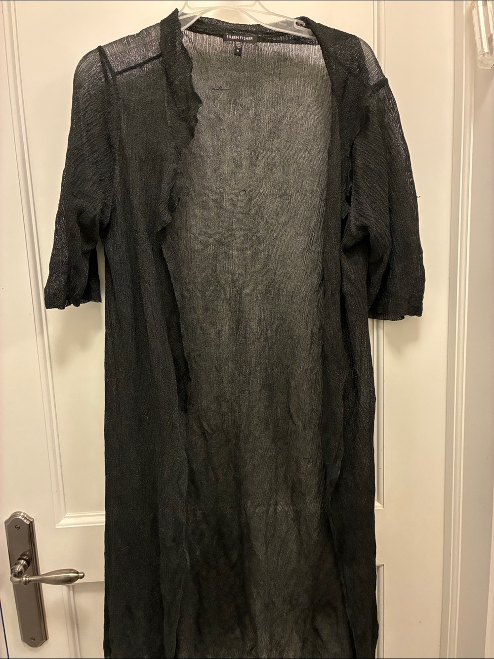 Eileen Fisher Italian Yarn Sheer Metallic Open Front Duster Cardigan Size M ⭐️